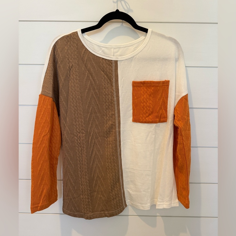 Medium, Brown, orange, and cream, Long sleeve top